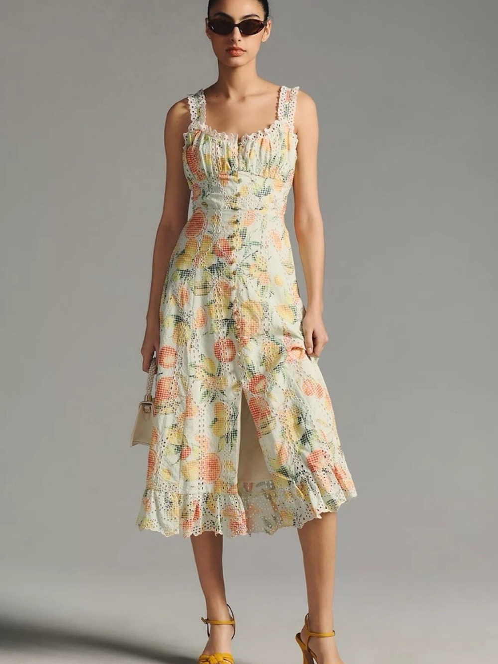 Anthropologie Fruit Eyelet Midi Dress